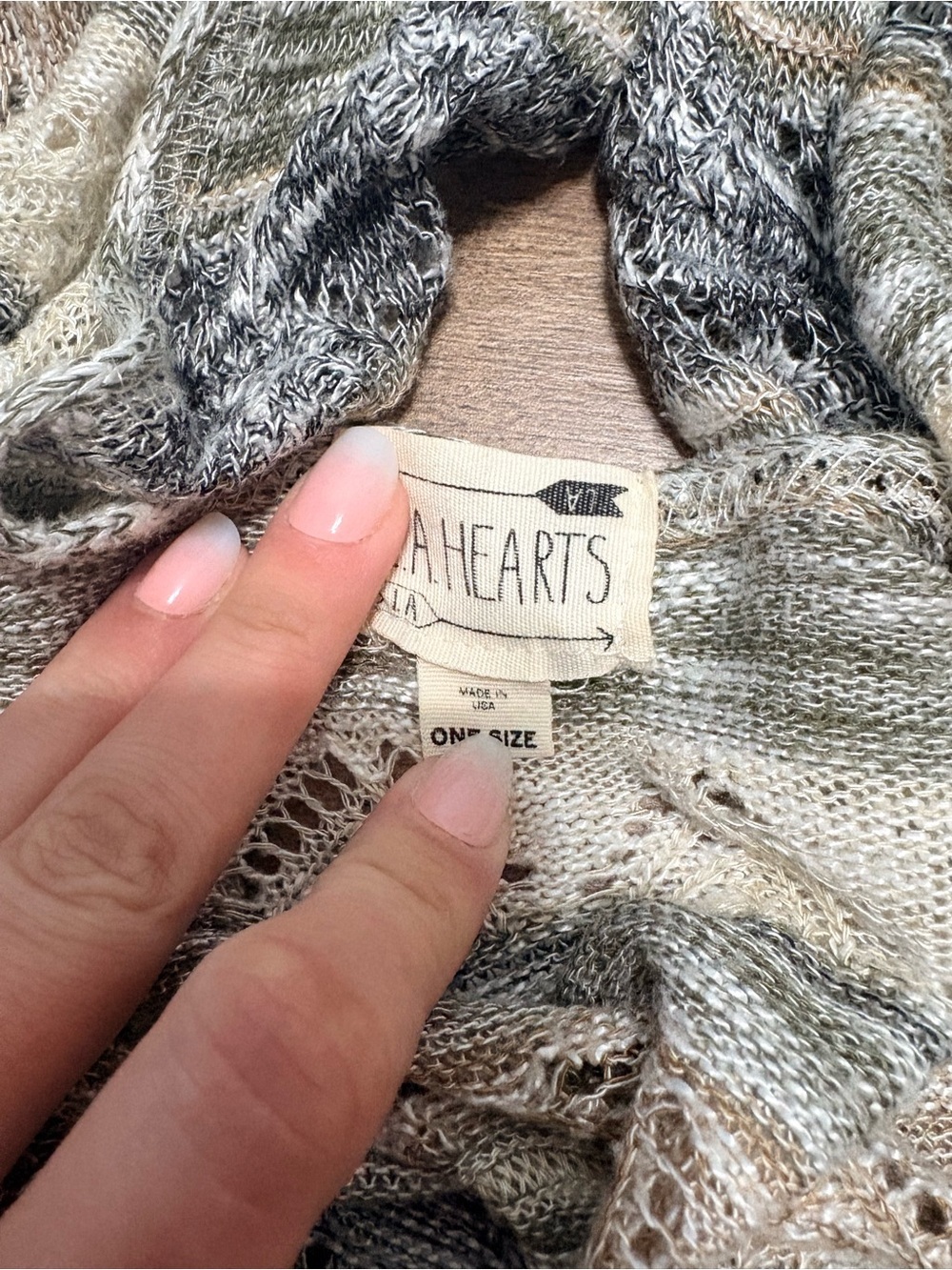 LA Hearts Boho Open Knit Cocoon Cardigan One Size Neutral Stripe Sweater - Picture 4 of 5